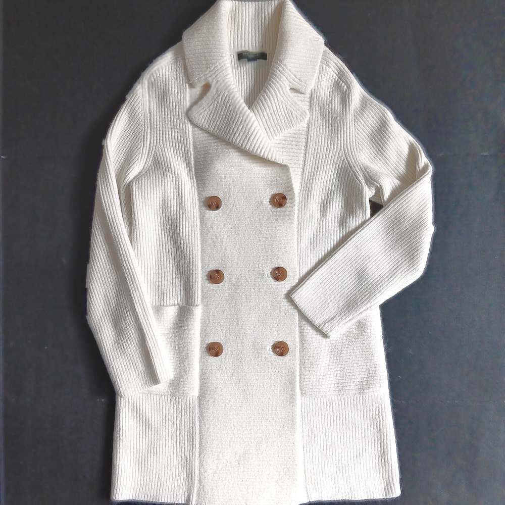 Ann Taylor Cardigan Women SP White EUC Double Breasted Shawl Collar Ribbed $150
